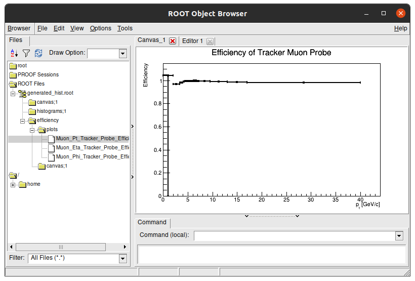 TBrowser showing efficiency plot for sideband subtraction method